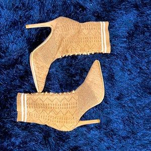 Glittery nude booties